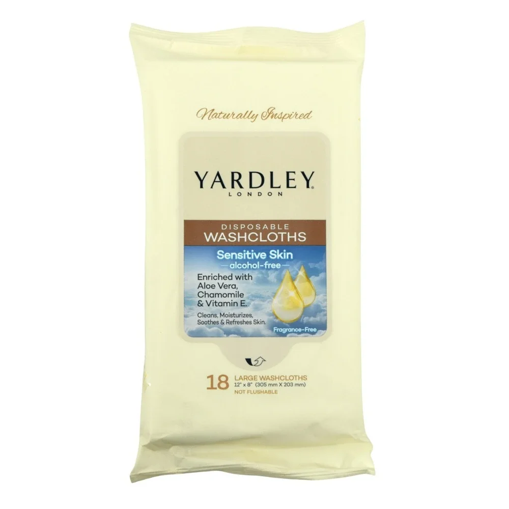 Yardley London Disposable Washcloths 3-Pack (54ct) Body Wipes - Sensitive Skin
